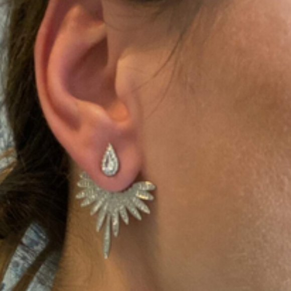 silver toned metal Cubic Zirconia Decor Earrings - Picture 7 of 7